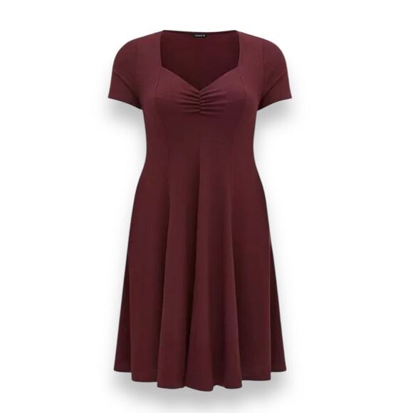 Torrid Slub Rib Fluted Dress size 2 Wine - Picture 1 of 12